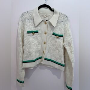 Marled Cream Button Up Cardigan, Size Medium